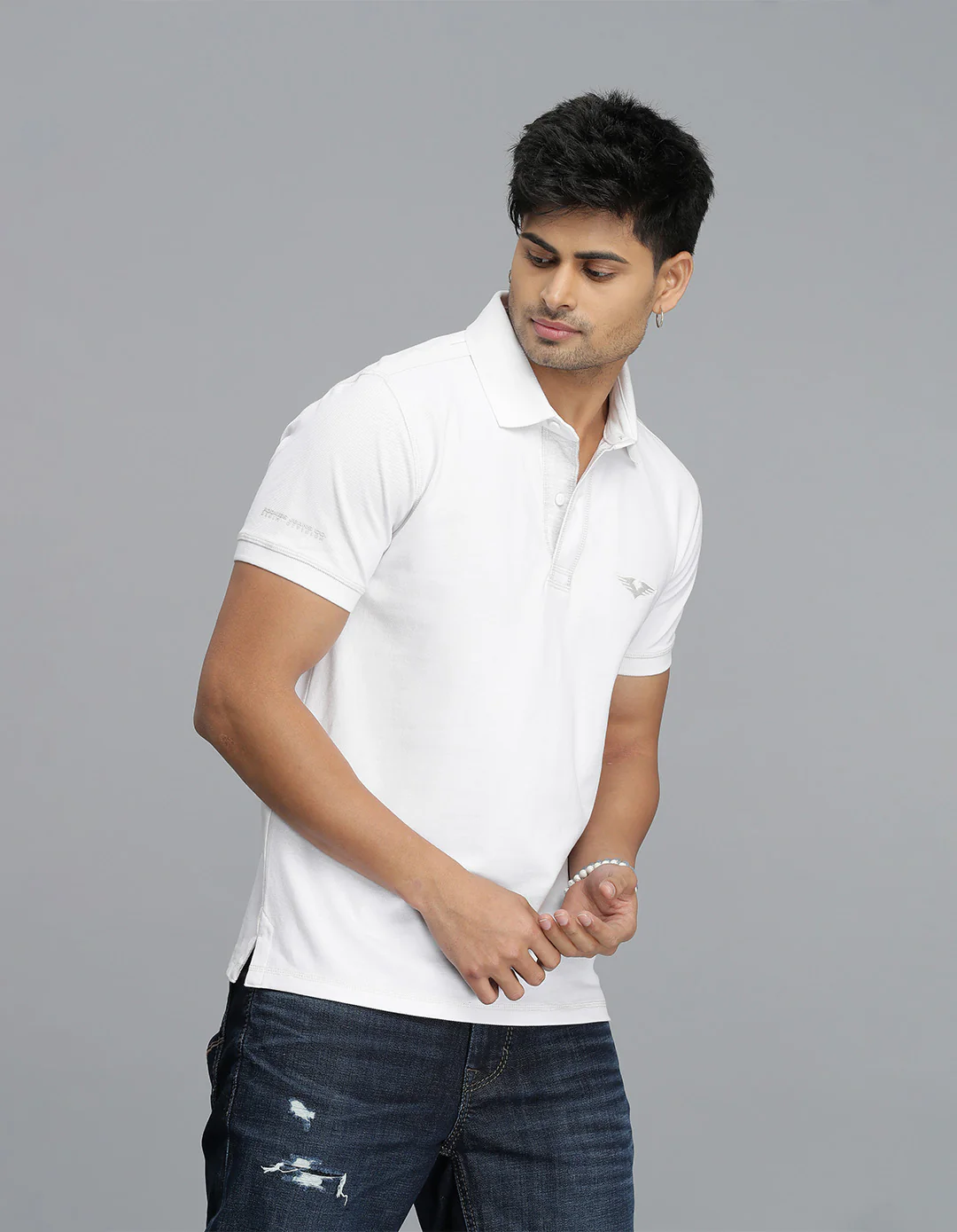 White Half Sleeves Pique Polo Tee - Image 4