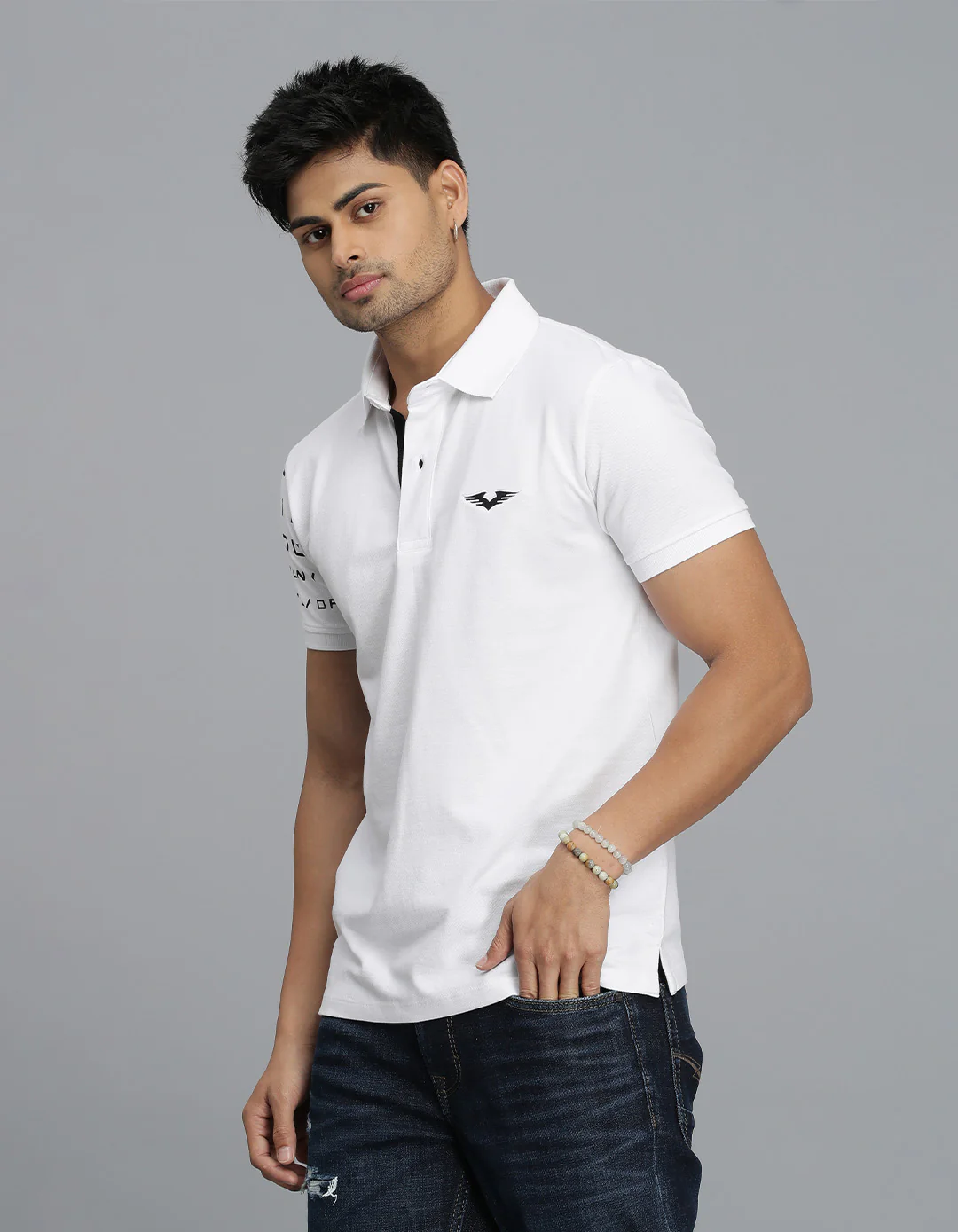 White Half Sleeves Pique Polo Tee - Image 3