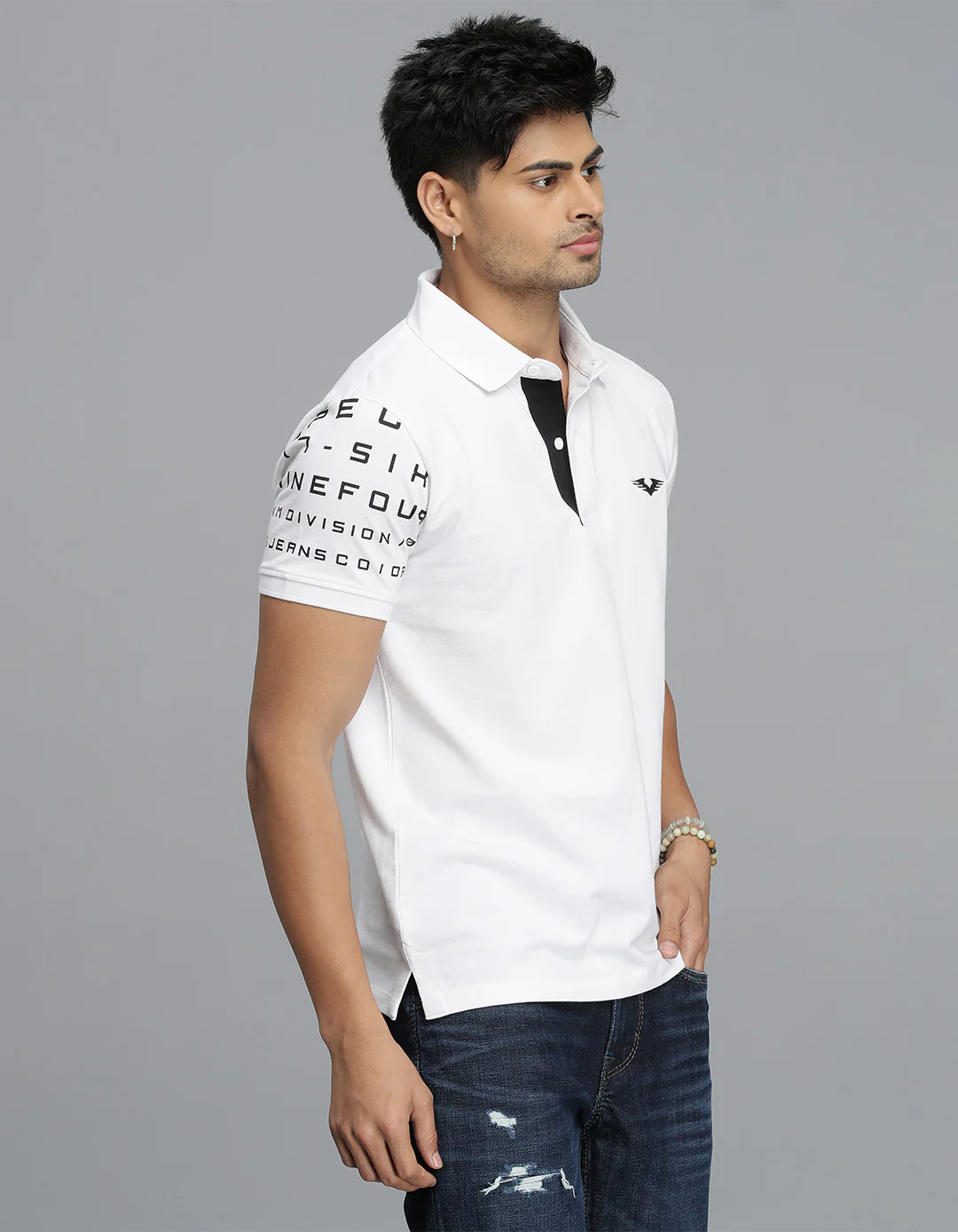 White Half Sleeves Pique Polo Tee - Image 4