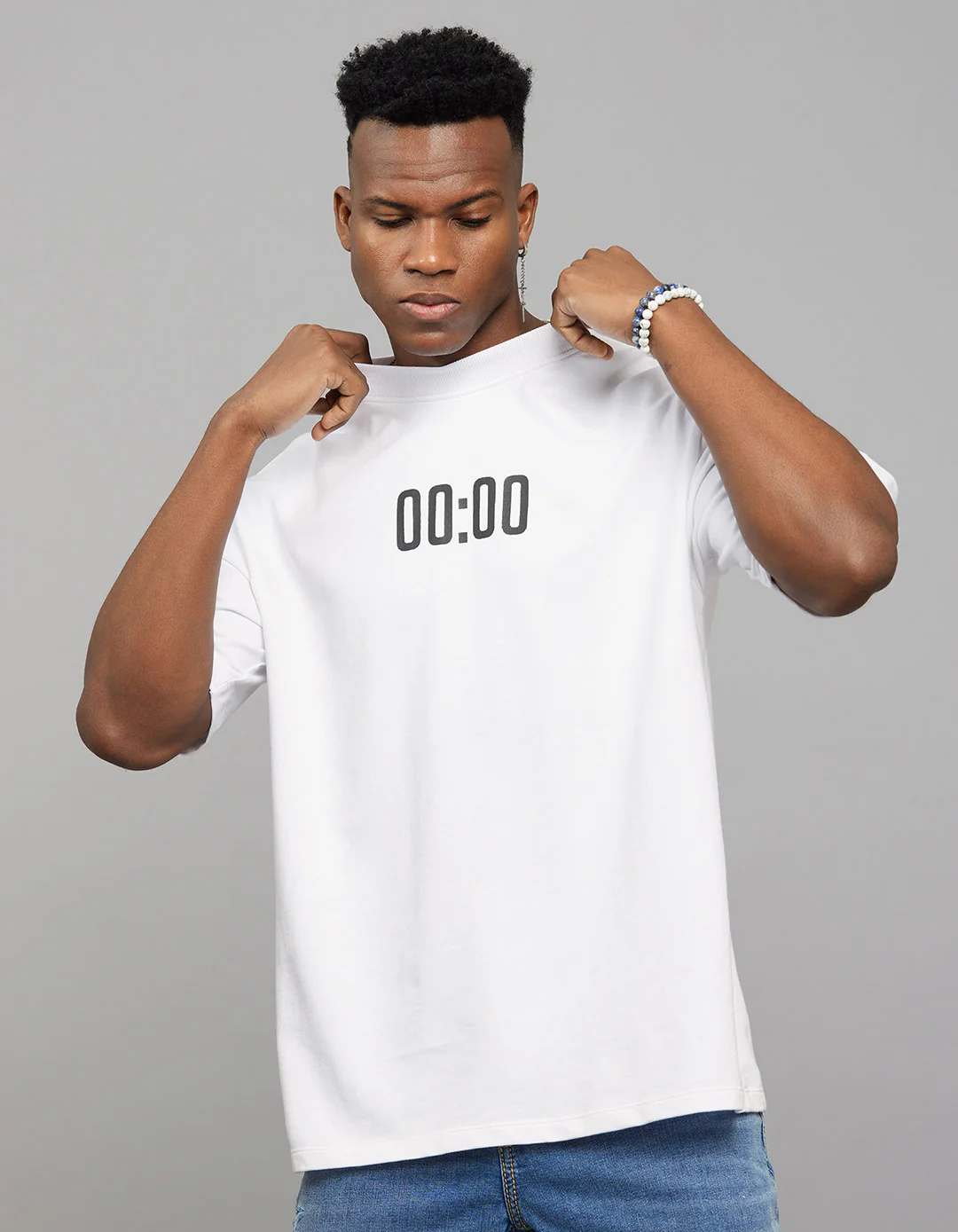 White Half Sleeves Round Neck Oversized Tee - Image 2