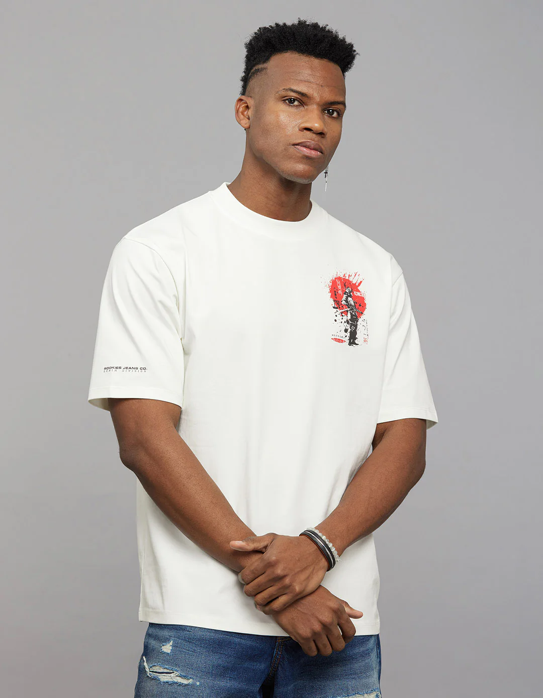 White Half Sleeves Round Neck Oversized Tee - Image 2