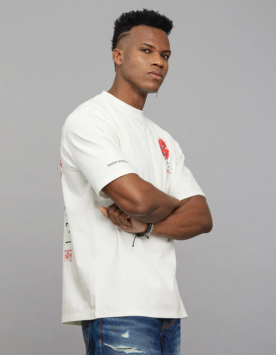 White Half Sleeves Round Neck Oversized Tee - Image 5
