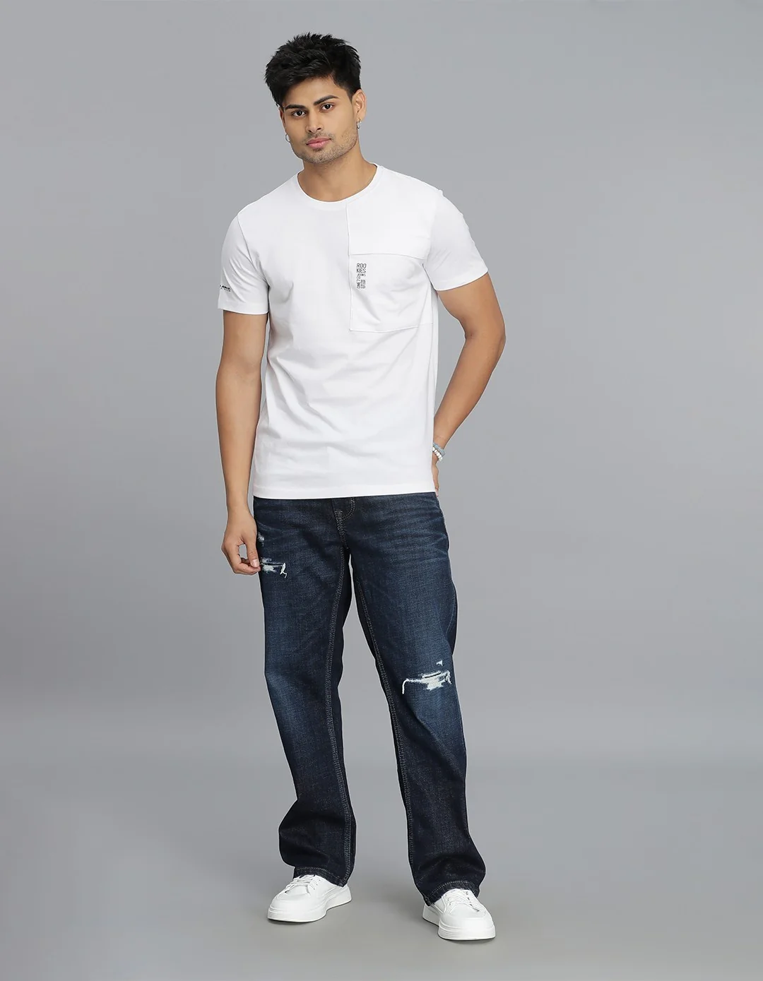 White Half Sleeves Round Neck Tee - Image 2