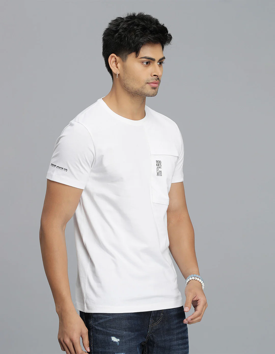 White Half Sleeves Round Neck Tee - Image 4