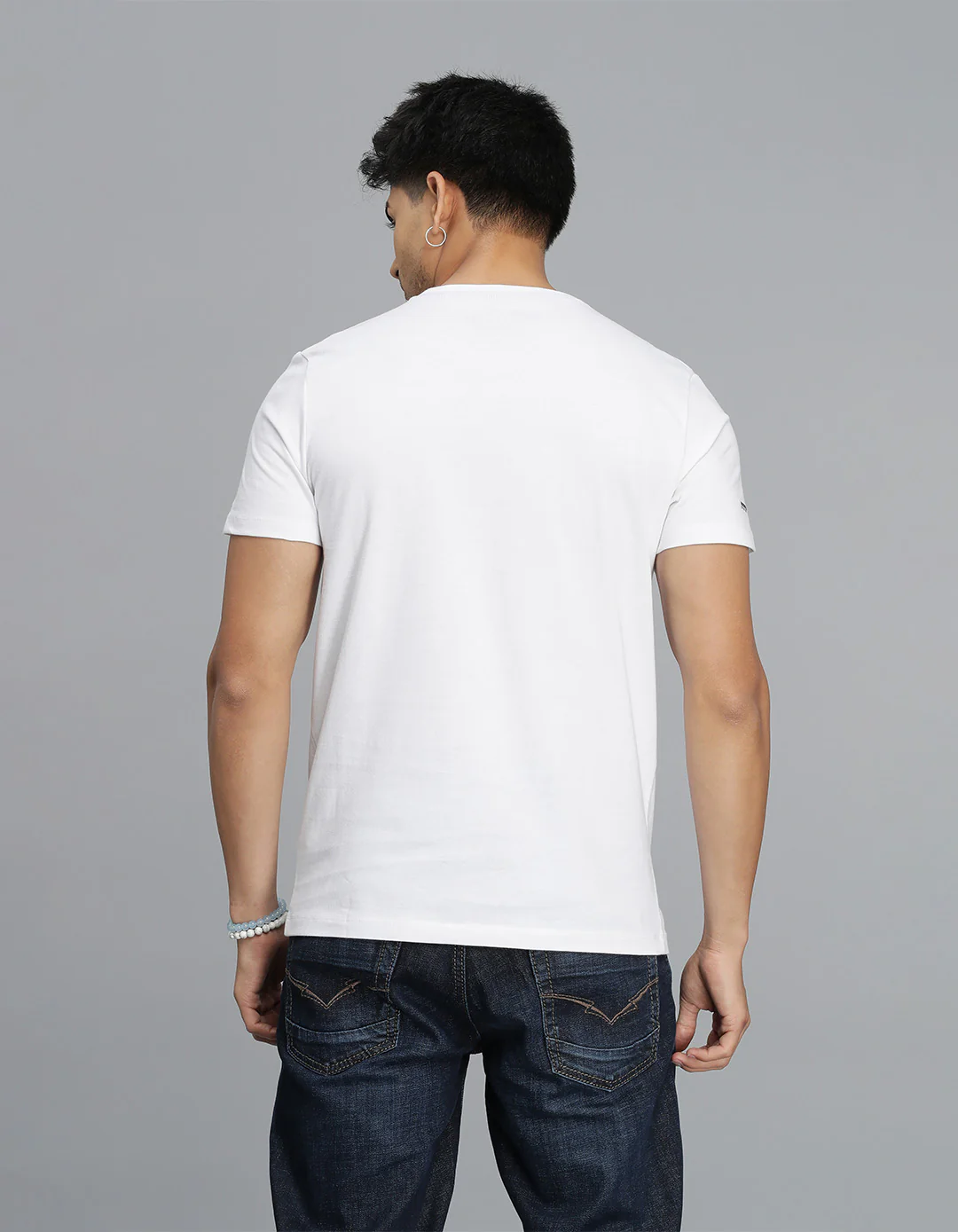 White Half Sleeves Round Neck Tee - Image 5