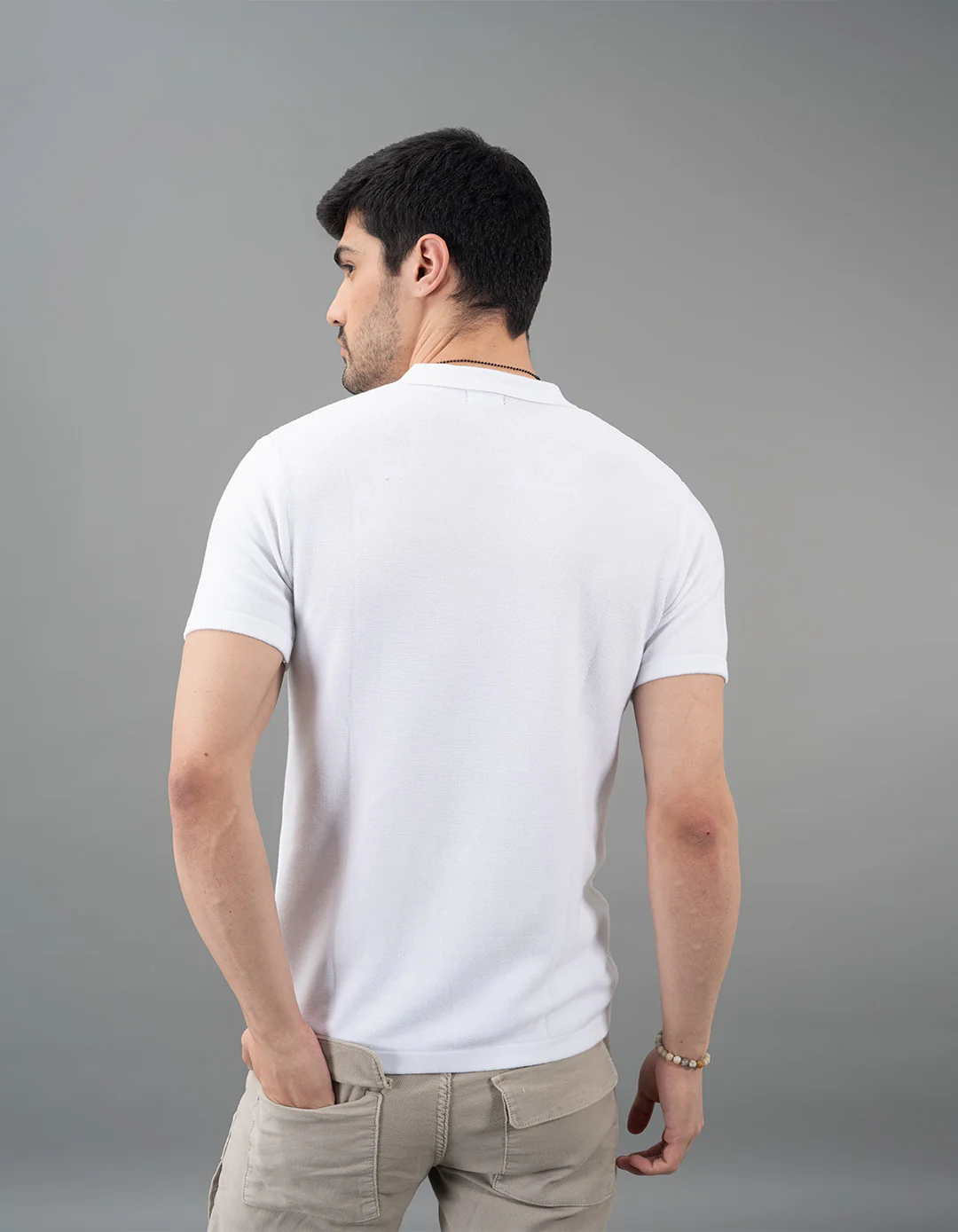 White Half Sleeves Flatknit Polo Tee - Image 4