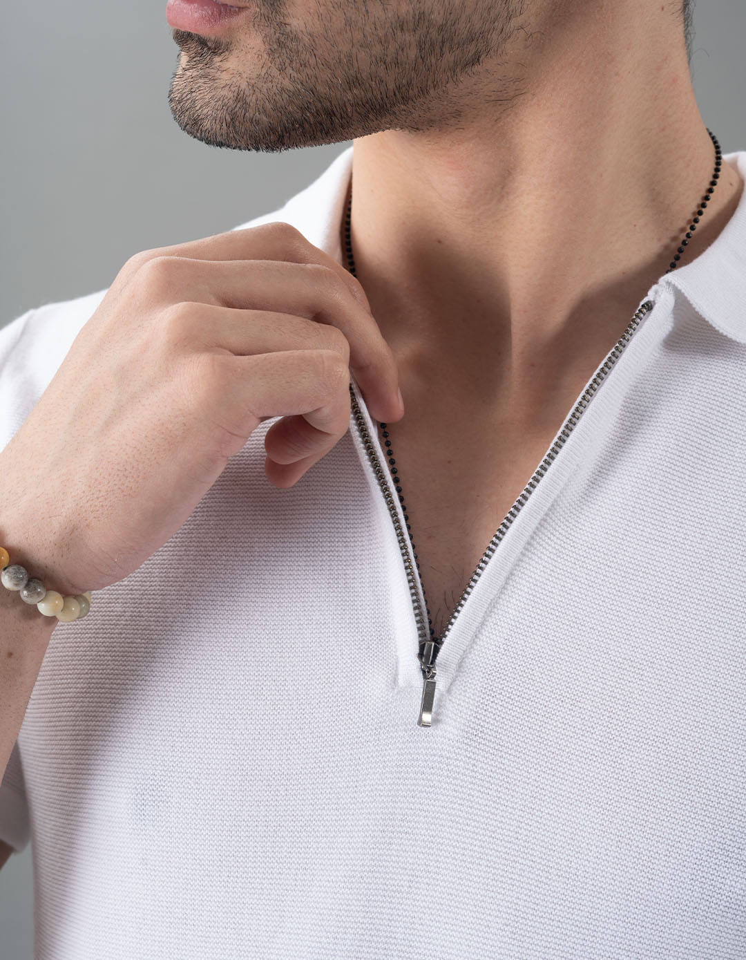 White Half Sleeves Flatknit Polo Tee - Image 5