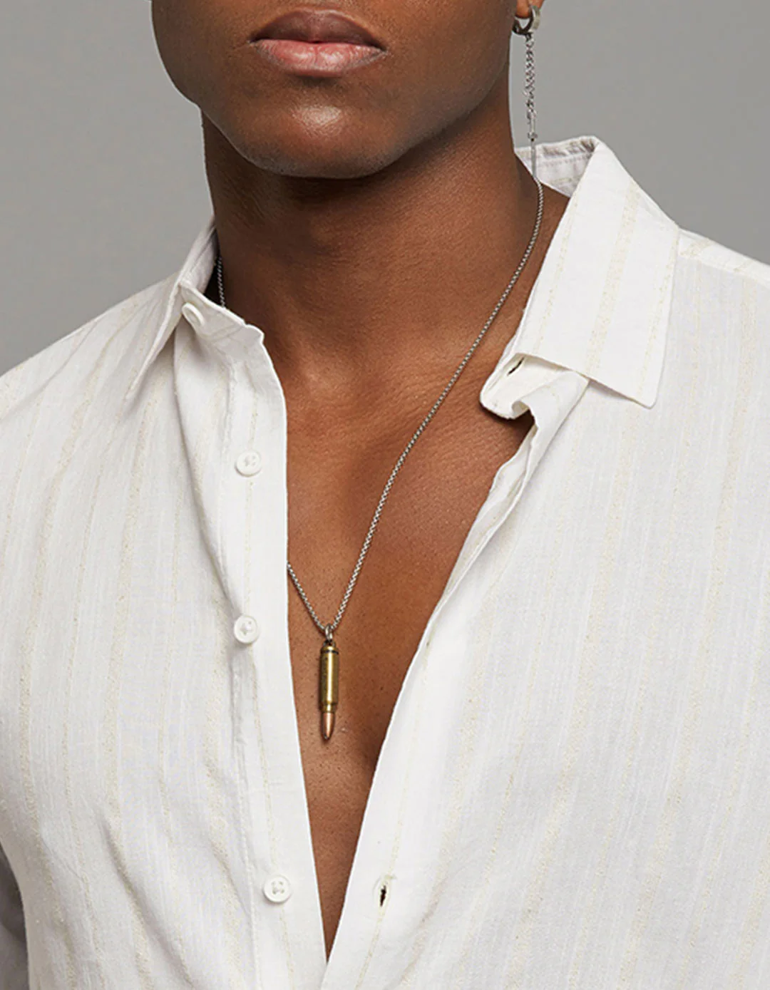 White Khaki Full Sleeves Linen Blend Stripe Shirt - Image 5