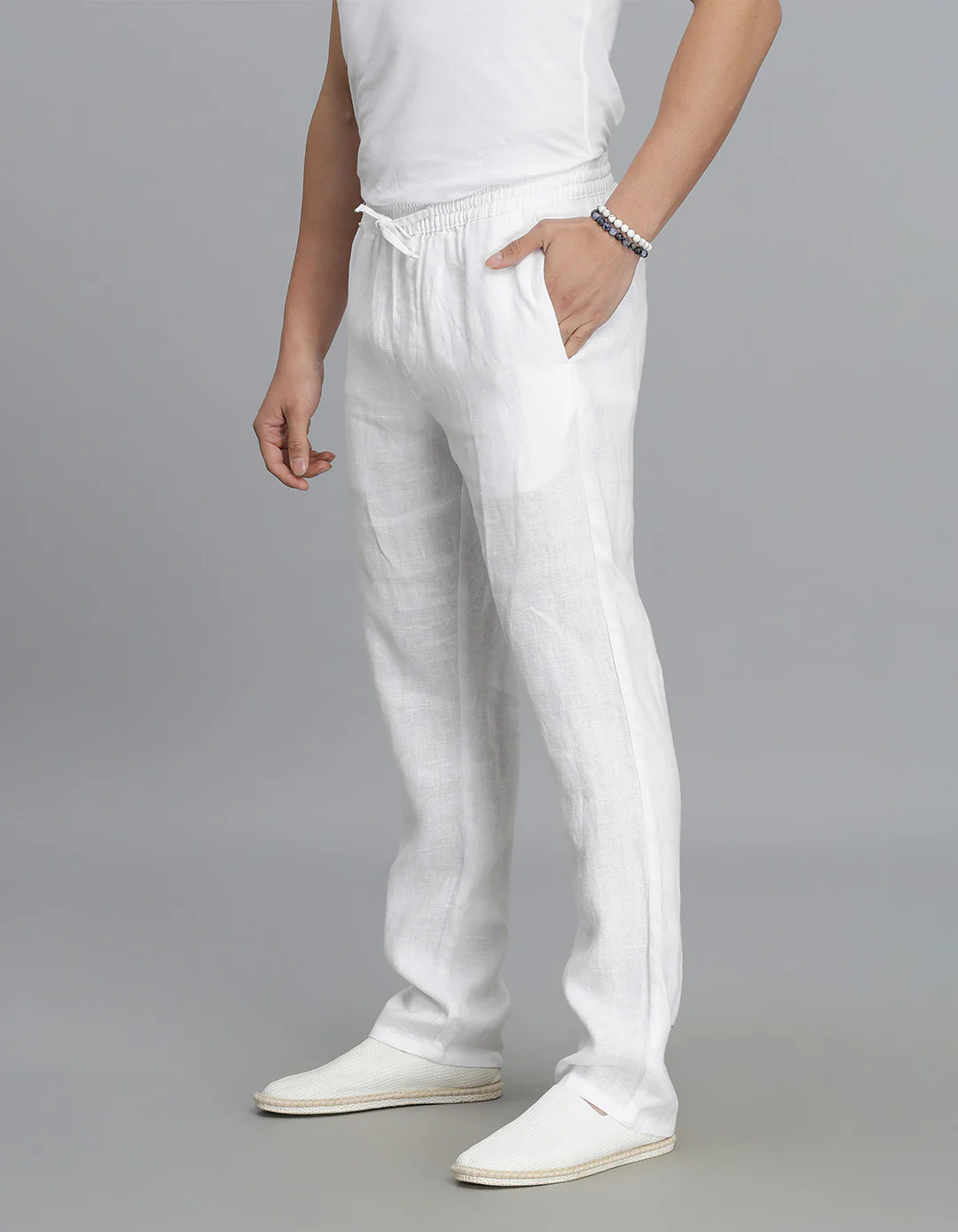 White 100% Linen Pant - Image 3