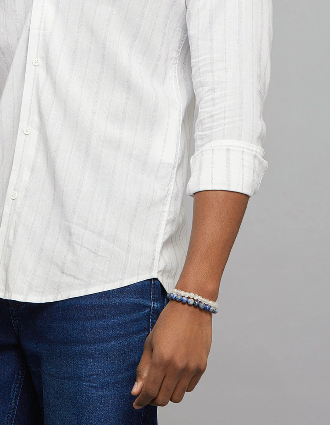 White Navy Full Sleeves Linen Blend Stripe Shirt - Image 7