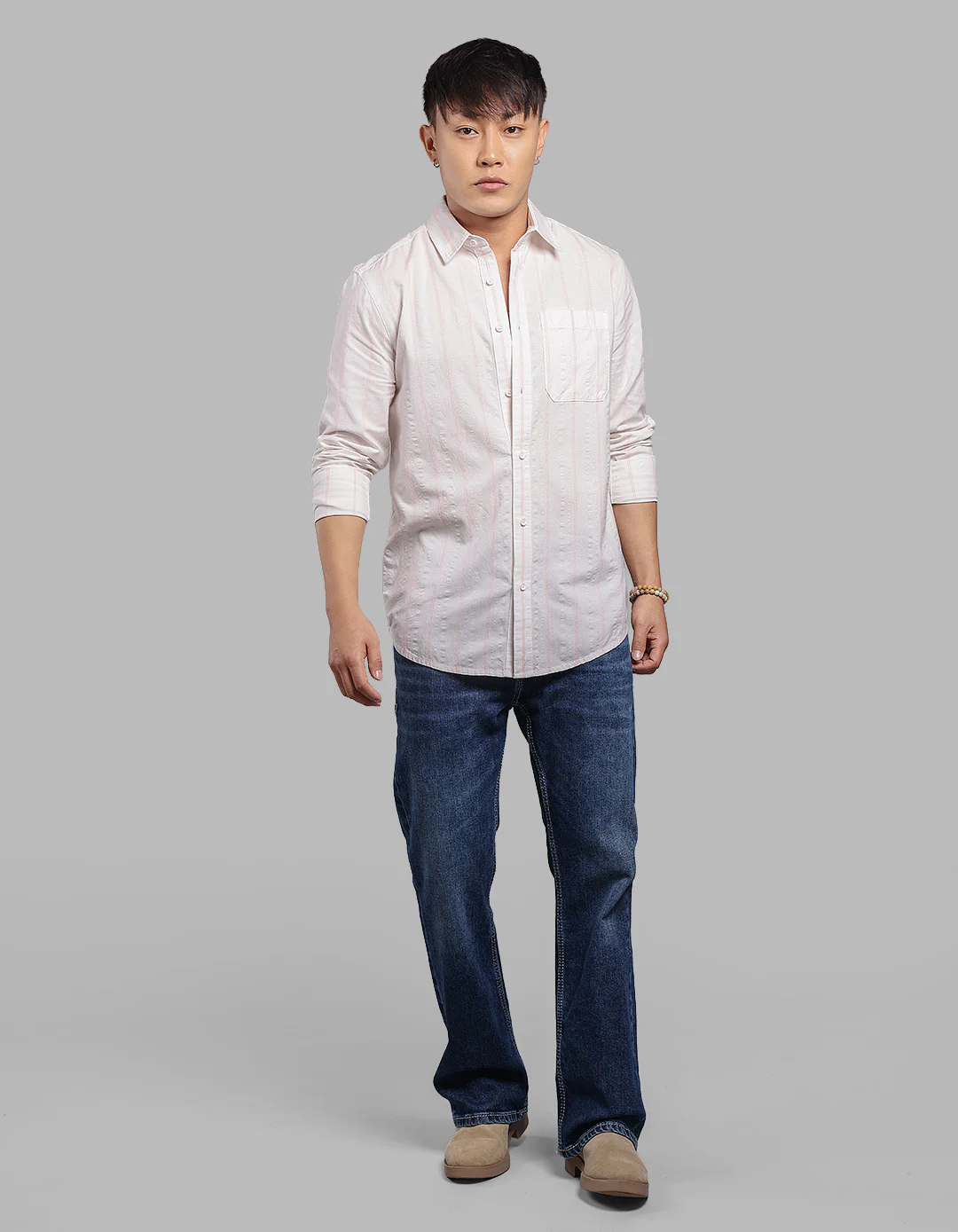 White Pink Full Sleeve Stripe Shirt - Image 2