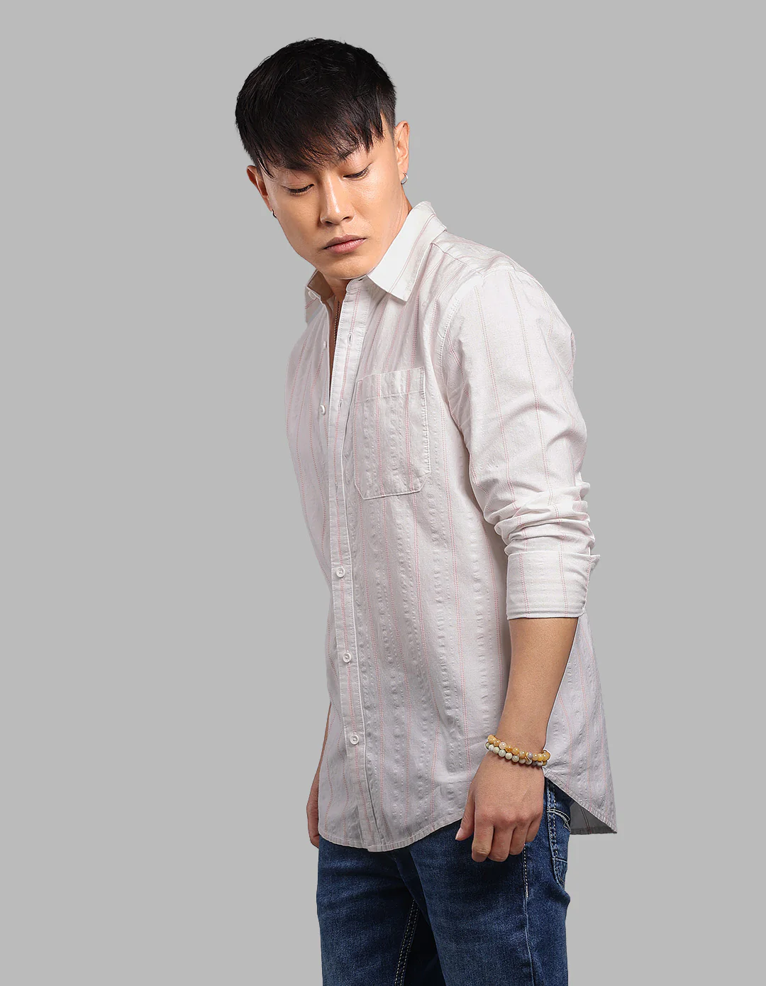 White Pink Full Sleeve Stripe Shirt - Image 3