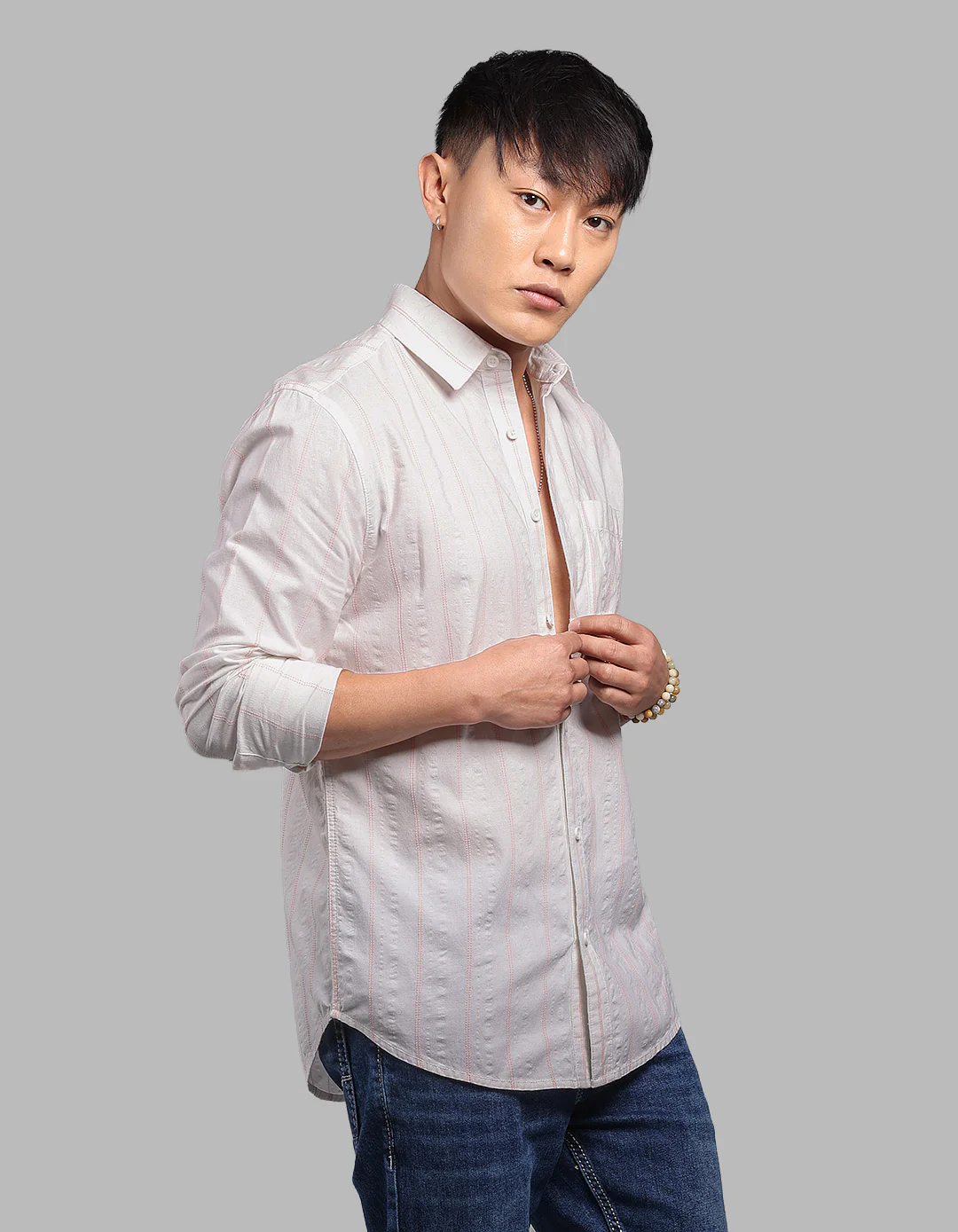 White Pink Full Sleeve Stripe Shirt - Image 4