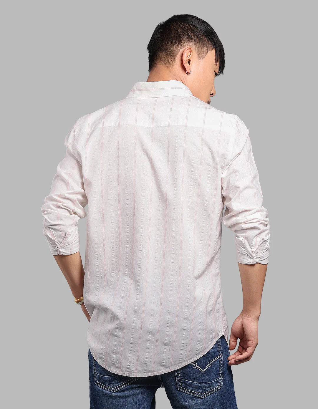 White Pink Full Sleeve Stripe Shirt - Image 5