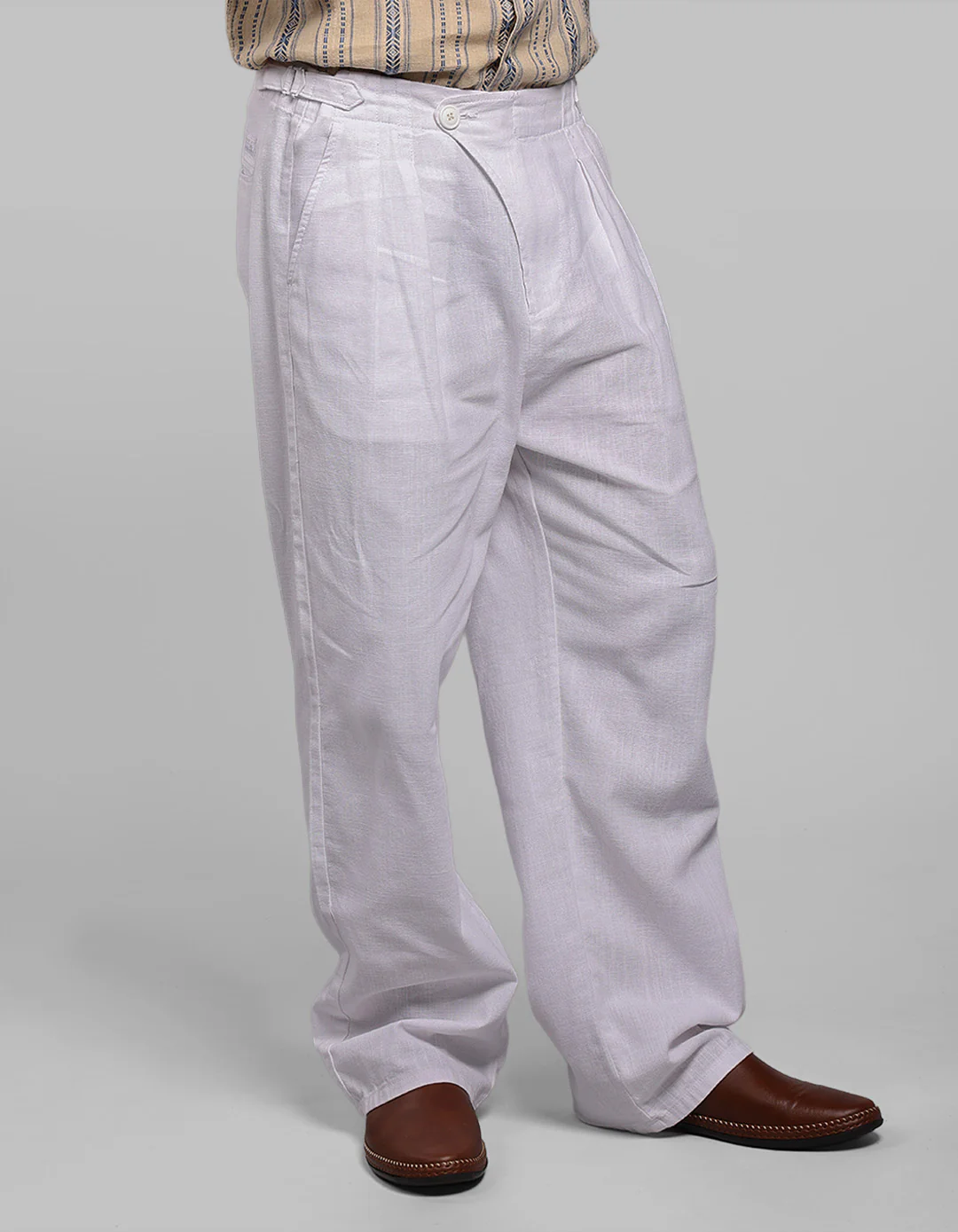 White Pleated Korean Fit Cotton Pants - Image 6