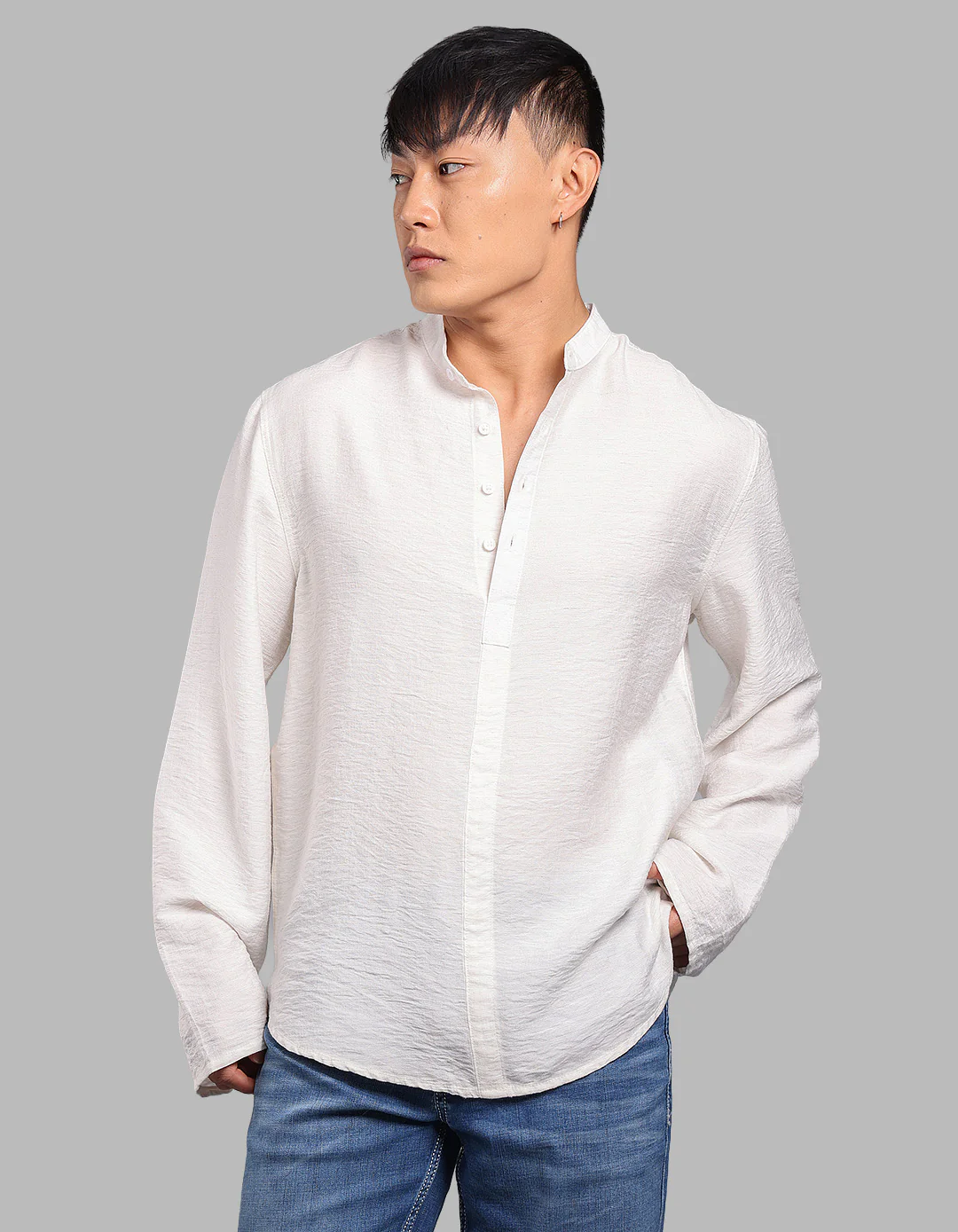 White Relax Slim Fit Textured Short Kurta