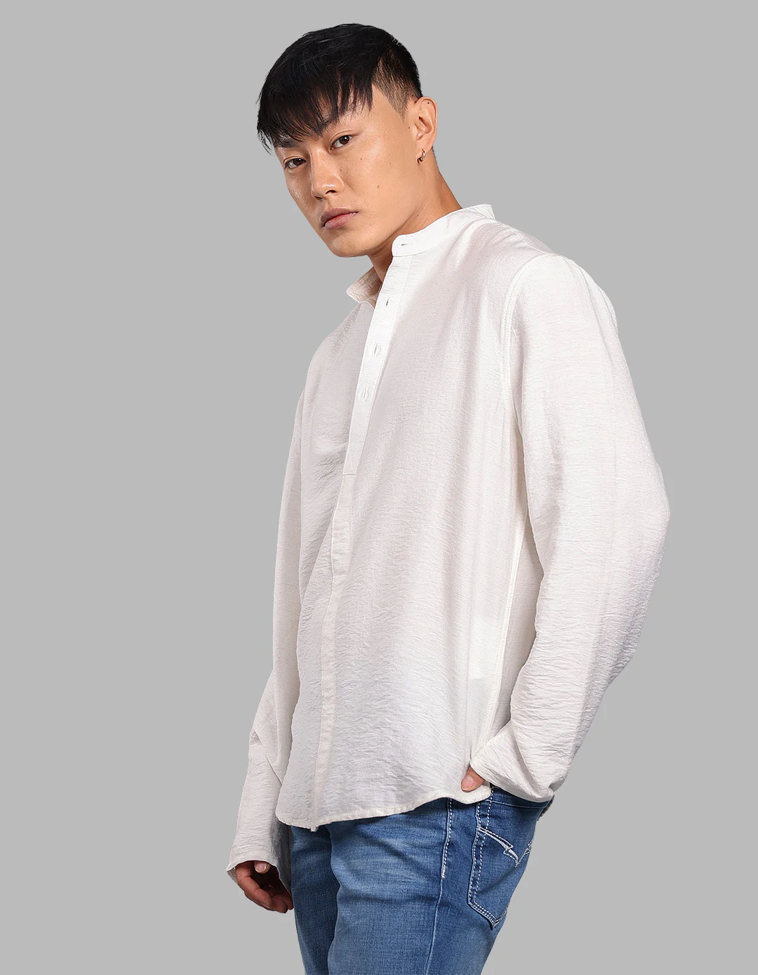 White Relax Slim Fit Textured Short Kurta - Image 3