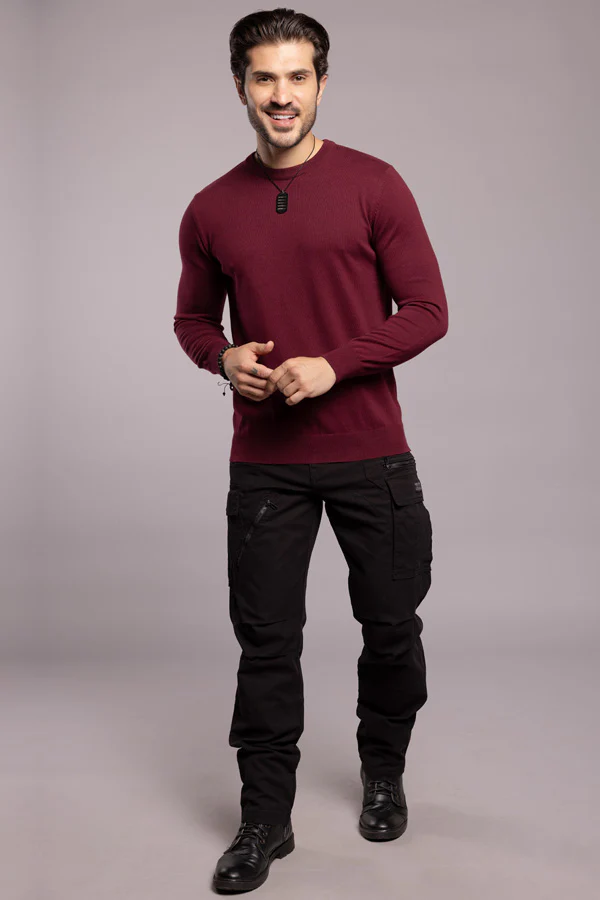 Wine Round Neck Flatknit Tee - Image 2